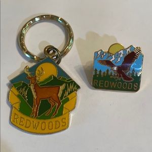 Redwoods keychain and pin set